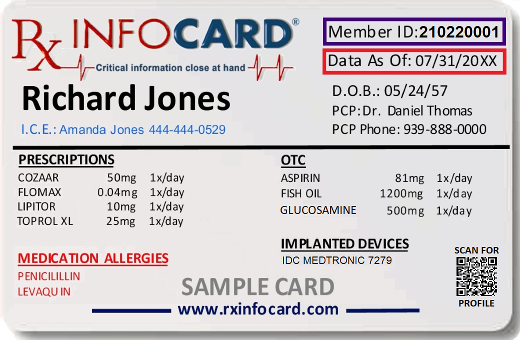 Medical Info Member Card